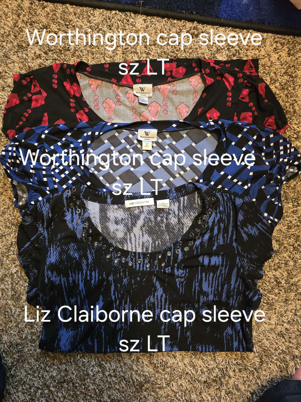 Liz Claiborne And Worthington Cap Sleeve Patterned Tops